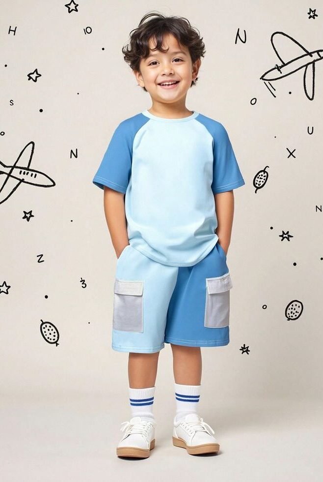 2pcs boys casual color block short sleeve t shirt and shorts set, comfortable summer boys everyday and outdoor wear