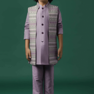 lavender purple printed kurta jacket set in silk for boys