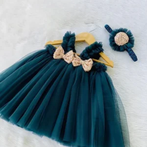 cutedoll teal green net kids baby frock